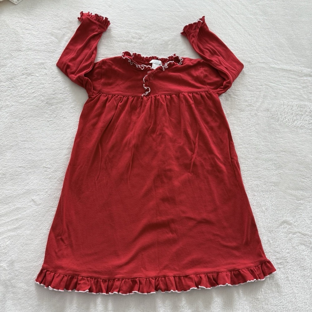 Lulu Bebe Girls Red Pima Cotton Nightgown Size 5 Long Sleeve Ruffle Trim